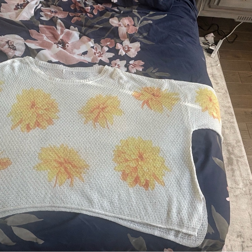 Floral Knit Sweater with Yellow Flowers